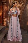 Shweta Aggarwal_Pink Upada Silk Embroidery Thread Sweetheart Neck Cape And Lehenga Set _Online_at_Aza_Fashions