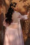 Shop_Shweta Aggarwal_Pink Upada Silk Embroidery Thread Sweetheart Neck Cape And Lehenga Set _Online_at_Aza_Fashions