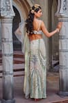 Shop_Shweta Aggarwal_Green Tulle Embroidery Thread Sweetheart Neck Pre-draped Saree With Blouse _at_Aza_Fashions