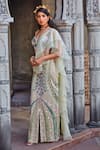 Shweta Aggarwal_Green Tulle Embroidery Thread Sweetheart Neck Pre-draped Saree With Blouse _Online_at_Aza_Fashions