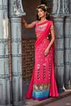 Shweta Aggarwal_Pink Georgette, Pure Raw Silk And Net Embroidered Pre-draped Saree With Blouse _Online_at_Aza_Fashions