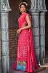 Buy_Shweta Aggarwal_Pink Georgette, Pure Raw Silk And Net Embroidered Pre-draped Saree With Blouse _Online_at_Aza_Fashions
