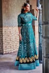 Buy_Shweta Aggarwal_Green Pure Raw Silk And Viscose Satin Lycra Embroidery Anarkali With Trousers _at_Aza_Fashions