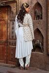 Shop_Shweta Aggarwal_White Upada Silk And Cotton Satin Applique V Neck Asymmetric Tunic & Pant Set _at_Aza_Fashions