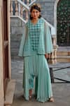 Buy_Shweta Aggarwal_Blue Organza, Natural Crepe And Upada Silk Embroidered Tunic & Low Crotch Pant Set _at_Aza_Fashions