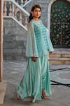 Shweta Aggarwal_Blue Organza, Natural Crepe And Upada Silk Embroidered Tunic & Low Crotch Pant Set _Online_at_Aza_Fashions