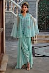 Buy_Shweta Aggarwal_Blue Organza, Natural Crepe And Upada Silk Embroidered Tunic & Low Crotch Pant Set _Online_at_Aza_Fashions