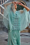 Shop_Shweta Aggarwal_Blue Organza, Natural Crepe And Upada Silk Embroidered Tunic & Low Crotch Pant Set _Online_at_Aza_Fashions