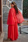 Shop_Shweta Aggarwal_Red Organza, Crepe And Upada Silk Thread & Embroidered Tunic & Low Crotch Pant Set _at_Aza_Fashions