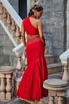 Shop_Shweta Aggarwal_Red Georgette Embroidery Thread And Cutdana One Shoulder Crop Top & Skirt Set _at_Aza_Fashions