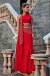 Shweta Aggarwal_Red Georgette Embroidery Thread And Cutdana One Shoulder Crop Top & Skirt Set _Online_at_Aza_Fashions