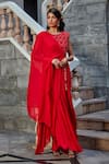 Buy_Shweta Aggarwal_Red Georgette Embroidery Thread And Cutdana Round Draped Gown _at_Aza_Fashions