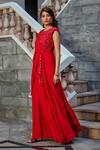 Shweta Aggarwal_Red Georgette Embroidery Thread And Cutdana Round Draped Gown _Online_at_Aza_Fashions