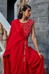 Buy_Shweta Aggarwal_Red Georgette Embroidery Thread And Cutdana Round Draped Gown _Online_at_Aza_Fashions