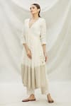 Buy_Divya Kanakia_White Cotton Sequins, Thread Work V Neck Embroidered Angrakha And Pant Set _Online_at_Aza_Fashions