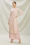 Buy_Divya Kanakia_Pink Organza Pearl, Sequin Round Neck Embroidered Kurta And Pant Set _at_Aza_Fashions