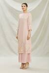 Buy_Divya Kanakia_Pink Organza Pearl, Sequin Round Neck Embroidered Kurta And Pant Set _Online_at_Aza_Fashions