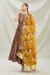 Buy_Divya Kanakia_Brown Cotton Printed Sequin Round Neck Embellished Anarkali Set _Online_at_Aza_Fashions