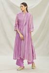 Buy_Divya Kanakia_Purple Tissue Notched Bell Sleeve Kurta Set _at_Aza_Fashions