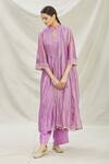 Buy_Divya Kanakia_Purple Tissue Notched Bell Sleeve Kurta Set _Online_at_Aza_Fashions