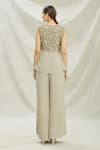 Shop_Divya Kanakia_Grey Satin Embellished Sequins Round Neck Top And Flared Pant Set _at_Aza_Fashions