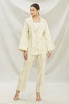 Buy_Divya Kanakia_White Cotton Sequins Notchel Lapel Collar Embellished Kurta And Pant Set _Online_at_Aza_Fashions