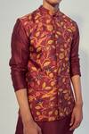 Drishti & Zahabia_Maroon Kurta And Pant Chanderi  Bundi Modal Printed Digital & Set _Online_at_Aza_Fashions