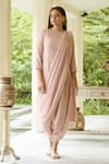 Buy_Pasha India_Pink Linen Printed Floral Motifs Boat Neck Jumpsuit With Detachable Dupatta _at_Aza_Fashions