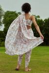 Shop_Pasha India_White Linen Printed Floral Motifs Square Neck Dhoti Saree With Blouse_at_Aza_Fashions
