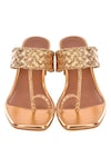 Shop_Sole House_Gold Woven Kolhapuri Heels_at_Aza_Fashions