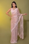 Buy Rouje Pink Tulle Sequin Embellished Saree With Blouse at Aza Fashions Buy_Rouje_Pink Tulle Sequin Embellished Saree With Blouse_at_Aza_Fashions