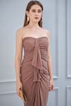 Buy_NA-KA_Beige Stretch Moss Crepe Sweetheart Neck Strapless Draped Dress _Online_at_Aza_Fashions