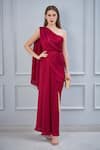 Buy_NA-KA_Maroon Satin One Shoulder Gown _at_Aza_Fashions