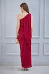 Shop_NA-KA_Maroon Satin One Shoulder Gown _at_Aza_Fashions