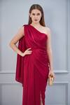 Buy_NA-KA_Maroon Satin One Shoulder Gown _Online_at_Aza_Fashions