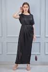 Buy_NA-KA_Black Satin Boat Asymmetric Dress _at_Aza_Fashions