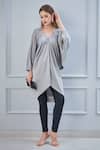 Buy_NA-KA_Grey Satin V Neck Draped Top_at_Aza_Fashions
