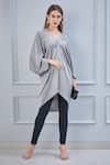 NA-KA_Grey Satin V Neck Draped Top_Online_at_Aza_Fashions