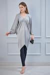Buy_NA-KA_Grey Satin V Neck Draped Top_Online_at_Aza_Fashions