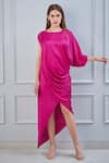 Buy_NA-KA_Pink Satin Boat Draped Dress _at_Aza_Fashions