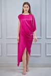 NA-KA_Pink Satin Boat Draped Dress _Online_at_Aza_Fashions