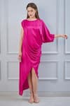 Buy_NA-KA_Pink Satin Boat Draped Dress _Online_at_Aza_Fashions