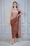 Buy_NA-KA_Brown Satin One Shoulder Gown _at_Aza_Fashions