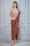 NA-KA_Brown Satin One Shoulder Gown _Online_at_Aza_Fashions