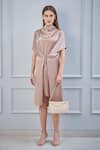 Buy_NA-KA_Beige Satin High Draped Dress _at_Aza_Fashions