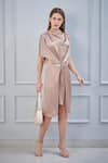 NA-KA_Beige Satin High Draped Dress _Online_at_Aza_Fashions