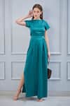 Buy_NA-KA_Green Moss Satin Boat Pleated Gown_at_Aza_Fashions