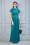 Buy_NA-KA_Green Moss Satin Boat Pleated Gown_Online_at_Aza_Fashions