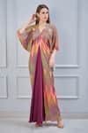 Buy_NA-KA_Purple Satin Print Abstract V Neck Gown  _at_Aza_Fashions