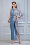 Buy_NA-KA_Grey Crepe And Satin Digital Round Gown  _at_Aza_Fashions